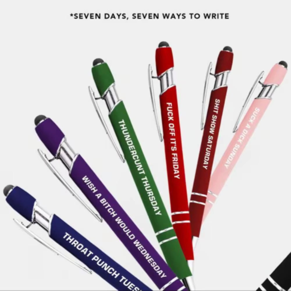 Fun Stress-Relieving Daily Quotes Metal Plastic Ballpoint Pen Set Smooth Writing Office School Supplies Creative Stationery Kit