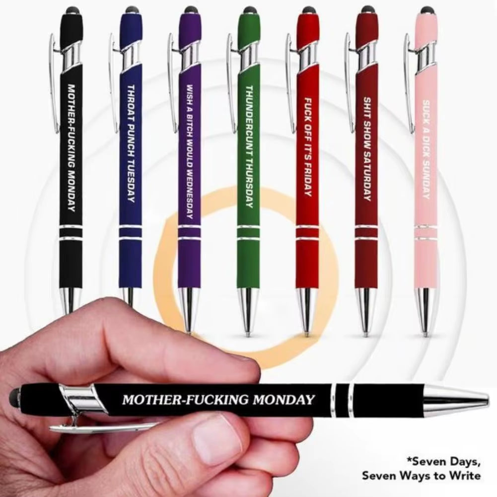 Fun Stress-Relieving Daily Quotes Metal Plastic Ballpoint Pen Set Smooth Writing Office School Supplies Creative Stationery Kit